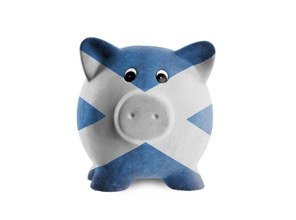 Piggy bank front on, painted with the Scottish flag