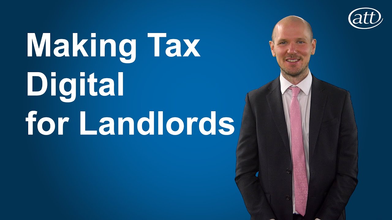 Presenter on blue background with the video title "Making Tax Digital for Landlords" in white letters next to him